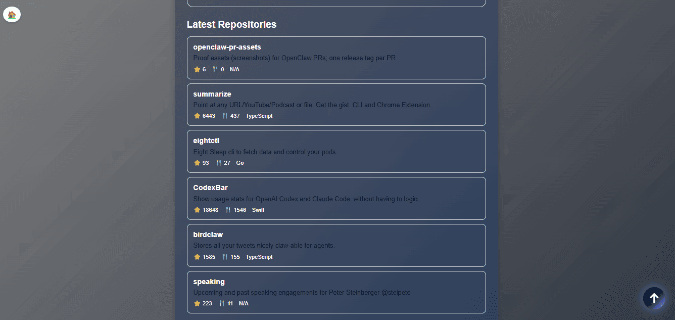 GitHub Finder repositories screen